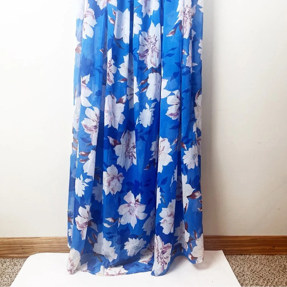 Pink Lily Blue Floral Sheer Maxi Dress Elegant Party Wedding M Cruise Feminine - Picture 10 of 16